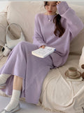2025 New Lazy Wind Loose Top + Fishtail Dress Set Women's Round Collar Knitting Set Bright HZ1208