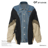 25 New Personality Niche Cowboy Splicing Colliding Color Loose-Fitting Version Of The Coat Baseball Uniform 1609 HZ1208
