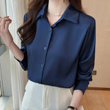 Spring And Autumn 2025 New Advanced Sensational Anti-Floored Wrinkled-Faced Shirt For Women's French Leisure Career Commuting Shirt HZ1208