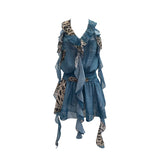 Hanging Neck Lotus Leaf Side Ribbon Print Between The Draw Folded Lace With Bareback Bow Dress 22070 HZ1208