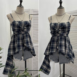 Real Shooting Irregular Skirt Lattice Sling Vest Women's Summer Design Sleeveless Top 9151 HZ1208