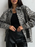 2025 New Retro Leopard Print Niche Collar Denim Jacket Spring Fashion Loose Trend Jacket HZ1208