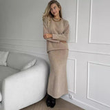 Autumn/Winter 2025 Elegant Soft Thicker Round Collar Sweater + Fishtail Skirt Two Sets Of Women's OL Wind Top + Skirt Set HZ1208
