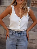 2025 Summer New Solid Color Round Collar Button Decoration Sleeveless Vest T-Shirt Women's Clothing HZ1208
