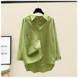Cotton Shirt Women 2025 Spring And Autumn New Korean Version Of Loose Thin Leisure Long Sleeves Pure Color Fashion Shirt Jacket HZ1208
