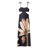 Ins Bare Back Sling Dress Spring New Leisure Wind-Scared Belt Print Dress HZ1208