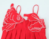 2025 Women's Red Embroidery Sling Dress 5187 HZ1208