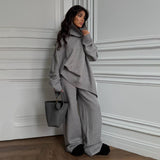 Autumn And Winter Round Collar Splicing Set Of Women Warm And Comfortable Trend Fashion Commuting HZ1208