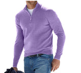 2025 New Autumn Long Sleeve V-Neck Wool Woolen Zip-Up Men's Casual Polo Shirt HZ1208