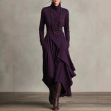 2025 New High-Collar Velvet Retro Loose Pocket Tuxedo Long-Sleeved Dress HZ1208