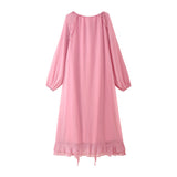 New Summer 2025 With Folded Lotus Edge V-Neck Long-Sleeved Dress HZ1208