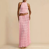 Sexy Women's New Sleeveless Hanging Neck Top Half Dress Two Sets HZ1208