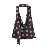 Z New Thin Scarf Wave Dot Hanging Neck Top Asymmetric Dress Set Women 3756352 6929511 HZ1208