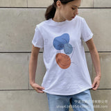 2025 Summer Abstract Aesthetic Print T-Shirt Women's Cotton Soft Loose Basic Top Ins T-Shirt HZ1208
