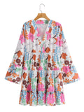 2025 Women's V-Neck Printing Long-Sleeved Loose Dress 1641 HZ1208