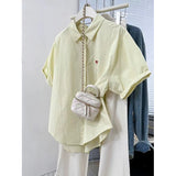 Butterfly Embroidered Blue Short Sleeve Shirt Women's Easier Summer 2025 New Design Sense Small Shirt Casual Shirt HZ1208