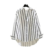 Cotton 2025 Spring And Autumn New Korean Version Of Small Fresh Cardigan Striped Single Pocket Loose Lanky Long Sleeve Shirt Woman HZ1208