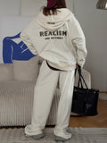Korean Back Letter-Print Hooded Jacket Suit Women Loose Leisure Relaxation Atmosphere Sense Sports Style Two Sets HZ1208