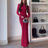 Sexy Women's New Fashion Solid Color Hanging Neck Sleeveless Glitter Dress HZ1208