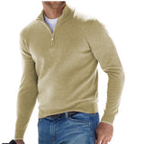 2025 New Autumn Long Sleeve V-Neck Wool Woolen Zip-Up Men's Casual Polo Shirt HZ1208