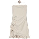 One-Word Shoulder-To-Shoulder Tective Dress Female Autumn Temperament Flowers Pure Desire To Collect Waist Lotus Leaf Side Skirt Sexy Ass Skirt HZ1208