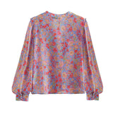 2025 Women's Long-Sleeved V-Neck Flower-Print Shirt 6349 HZ1208