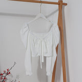 Telding Bow Collar Long Sleeve Shirt Short Umbilly Pure Lust Wind Shoulder Coat 8829 HZ1208