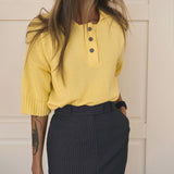 Knitted Button Polo Shirt Five-Sleeve Dopamine Loose Top Female Senior Feeling Lazy Wind Summer HZ1208