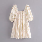 2025 Women's New Square Collar Flower Print Short Sleeve Long Dress 9848 HZ1208