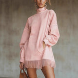 2025 New High-Collar Velvet Retro Loose Pocket Tuxedo Long-Sleeved Dress HZ1208