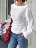 2025 New Solid-Color Fashion Casual Ride-In Boat Collar Personalized Street Horn Long-Sleeved Top T-Shirt HZ1208