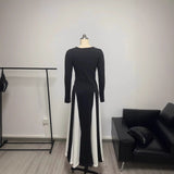 Double-Layer Sexy Women's New Sexy Black And White Splicing Long-Sleeved Dress HZ1208