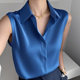 French Gentle Style White Polo Collar Sleeveless Shirt Women's Summer New Casual Temperament Small Shirt HZ1208
