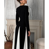 Double-Layer Sexy Women's New Sexy Black And White Splicing Long-Sleeved Dress HZ1208