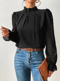 2025 Women's Autumn And Winter New Half-High Collar Spliced Wave Chiffon Long-Sleeved Top Woman HZ1208