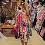 2025 Explosion Casual Leopard Color Print Deep V Dress HZ1208