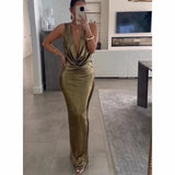 Sexy Women's New V-Neck Sleeveless Long Dress HZ1208