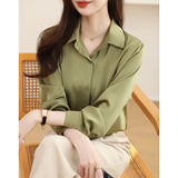 Spring And Autumn 2025 New Advanced Sensational Anti-Floored Wrinkled-Faced Shirt For Women's French Leisure Career Commuting Shirt HZ1208