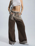 Street Wind Hair Gradient Babes Jeans Women Autumn New Low-Rise Loose Straight Trousers Belt Belt HZ1208