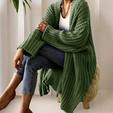 Autumn And Winter Long Cardigan Pure Color Women's Knit Fashion Holiday Sweater Coat Women HZ1208