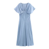 Spring New Silk Hyssin V-Neck Fan Flute Dress 2330399 HZ1208
