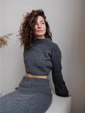 Autumn And Winter 2025 New Hot One-Step Skirt Sweater Set Women's Collar Knitted Top + Left Hip Skirts Ins HZ1208