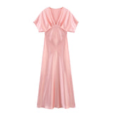 Spring New Silk Hyssin V-Neck Fan Flute Dress 2330399 HZ1208