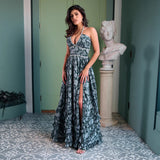 French Sexy Pure-Want Wind Hanging Neck Dress Women's Summer Long Seaside Resort Wind-Dexed Skirt Floral Dress HZ1208