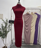 Ceclent Unique Dress With Thin Folds And Hips High-Collar After The Opening Of The Fork Dress 8858 HZ1208