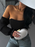 Fashion Sexy Hottie Body Fish Bone Bra Splicing Bubble Sleeve Niche Design Long-Sleeved Corset HZ1208