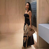 Ins Bare Back Sling Dress Spring New Leisure Wind-Scared Belt Print Dress HZ1208