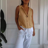 2025 Women's Fake Cardigan V-Neck Cotton Sleeveless Casual Shirt Cotton And Shemp Breathable HZ1208