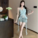 [Monthly Sales Of 100,000] Lote Leaf Hanging Neck Sling Small Vest Girl Body Irregular Pure Desire Short Coat Wear HZ1208