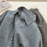 Korean Version Of The Retro Grinding Blue Plaid Long-Sleeved Shirt Women 2025 Spring And Autumn New Loose Lazy Wind Outside The Top HZ1208